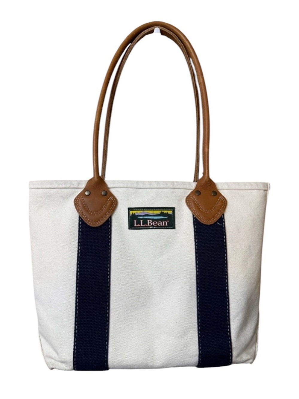 L.L.Bean Leather-Handle Katahdin Boat and Tote Navy Cream